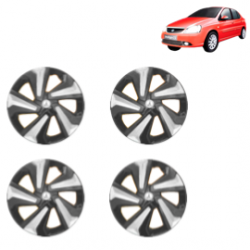 Premium Quality Car Full Wheel Cover Caps Clip Type 14 Inches (Corona D) (Double Colour Silver-Black) For Indigo CS