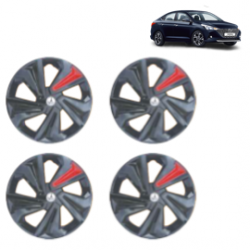 Premium Quality Car Full Wheel Cover Caps Clip Type 14 Inches (Corona) (Double Colour Strip Red-Black) For Verna