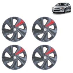 Premium Quality Car Full Wheel Cover Caps Clip Type 14 Inches (Corona) (Double Colour Strip Red-Black) For Verna Fluidic