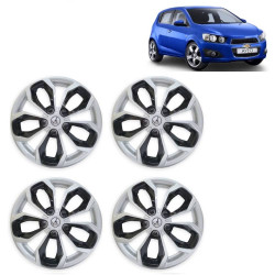 Premium Quality Car Full Wheel Cover Caps Clip Type 14 Inches (Fury) (Double Colour Silver-Black) For Aveo 1.6 L