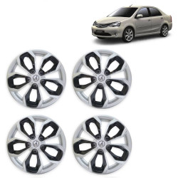 Premium Quality Car Full Wheel Cover Caps Clip Type 14 Inches (Fury) (Double Colour Silver-Black) For Etios