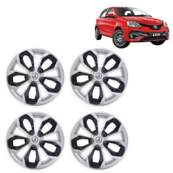 Premium Quality Car Full Wheel Cover Caps Clip Type 14 Inches (Fury) (Double Colour Silver-Black) For Etios Liva
