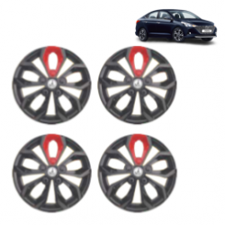 Premium Quality Car Full Wheel Cover Caps Clip Type 14 Inches (Fury) (Double Colour Strip Red-Black) For Verna
