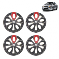 Premium Quality Car Full Wheel Cover Caps Clip Type 14 Inches (Fury) (Double Colour Strip Red-Black) For Verna Fluidic