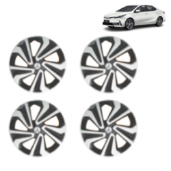 Premium Quality Car Full Wheel Cover Caps Clip Type 15 inches (38.1 cm) (Corona A) (Double Colour Silver-Black) For Corolla