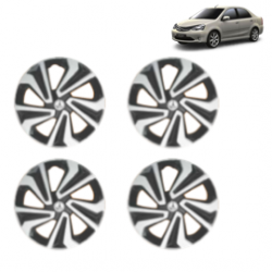 Premium Quality Car Full Wheel Cover Caps Clip Type 15 inches (38.1 cm) (Corona A) (Double Colour Silver-Black) For Etios