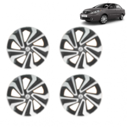 Premium Quality Car Full Wheel Cover Caps Clip Type 15 inches (38.1 cm) (Corona A) (Double Colour Silver-Black) For Indigo Manza