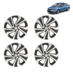 Premium Quality Car Full Wheel Cover Caps Clip Type 15 inches (38.1 cm) (Corona A) (Double Colour Silver-Black) For Skoda Octavia