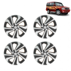 Premium Quality Car Full Wheel Cover Caps Clip Type 15 inches (38.1 cm) (Corona A) (Double Colour Silver-Black) For Sumo Ex