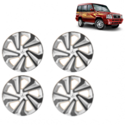 Premium Quality Car Full Wheel Cover Caps Clip Type 15 inches (38.1 cm) (Corona B) (Double Colour Silver-Black) For Sumo Ex