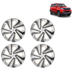 Premium Quality Car Full Wheel Cover Caps Clip Type 15 inches (38.1 cm) (Corona B) (Double Colour Silver-Black) For TUV 300