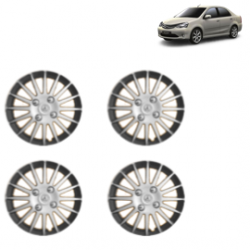 Premium Quality Car Full Wheel Cover Caps Clip Type 15 Inches (Camry A) (Double Colour Silver-Black) For Etios