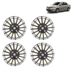 Premium Quality Car Full Wheel Cover Caps Clip Type 15 Inches (Camry B) (Double Colour Silver-Black) For Etios