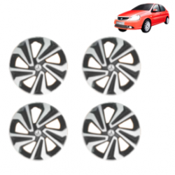Premium Quality Car Full Wheel Cover Caps Clip Type 15 Inches (Corona A) (Double Colour Silver-Black) For Indigo CS
