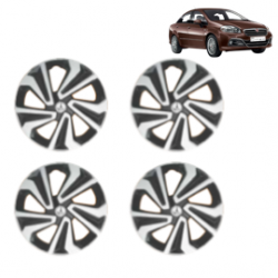 Premium Quality Car Full Wheel Cover Caps Clip Type 15 Inches (Corona A) (Double Colour Silver-Black) For Linea