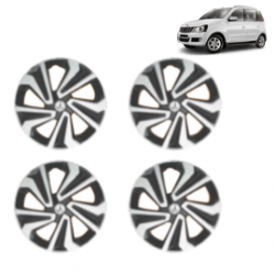 Premium Quality Car Full Wheel Cover Caps Clip Type 15 Inches (Corona A) (Double Colour Silver-Black) For Quanto