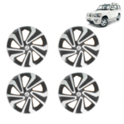 Premium Quality Car Full Wheel Cover Caps Clip Type 15 Inches (Corona A) (Double Colour Silver-Black) For Scorpio