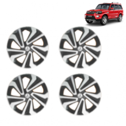 Premium Quality Car Full Wheel Cover Caps Clip Type 15 Inches (Corona A) (Double Colour Silver-Black) For Scorpio New 2014 Onwards