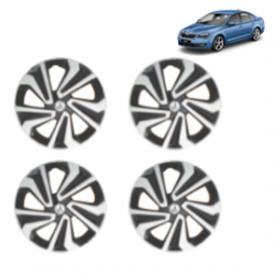 Premium Quality Car Full Wheel Cover Caps Clip Type 15 Inches (Corona A) (Double Colour Silver-Black) For Skoda Octavia