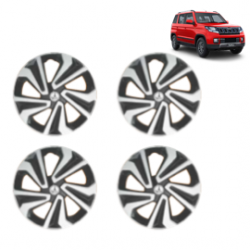 Premium Quality Car Full Wheel Cover Caps Clip Type 15 Inches (Corona A) (Double Colour Silver-Black) For TUV 300