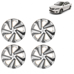 Premium Quality Car Full Wheel Cover Caps Clip Type 15 Inches (Corona B) (Double Colour Silver-Black) For Corolla Altis