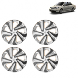 Premium Quality Car Full Wheel Cover Caps Clip Type 15 Inches (Corona B) (Double Colour Silver-Black) For Etios