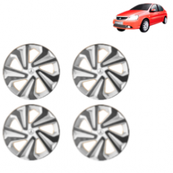 Premium Quality Car Full Wheel Cover Caps Clip Type 15 Inches (Corona B) (Double Colour Silver-Black) For Indigo CS