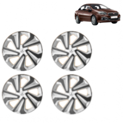 Premium Quality Car Full Wheel Cover Caps Clip Type 15 Inches (Corona B) (Double Colour Silver-Black) For Linea