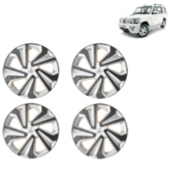 Premium Quality Car Full Wheel Cover Caps Clip Type 15 Inches (Corona B) (Double Colour Silver-Black) For Scorpio