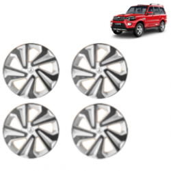 Premium Quality Car Full Wheel Cover Caps Clip Type 15 Inches (Corona B) (Double Colour Silver-Black) For Scorpio New 2014 Onwards