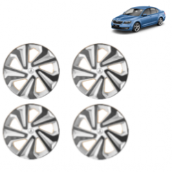 Premium Quality Car Full Wheel Cover Caps Clip Type 15 Inches (Corona B) (Double Colour Silver-Black) For Skoda Octavia