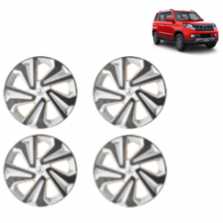 Premium Quality Car Full Wheel Cover Caps Clip Type 15 Inches (Corona B) (Double Colour Silver-Black) For TUV 300