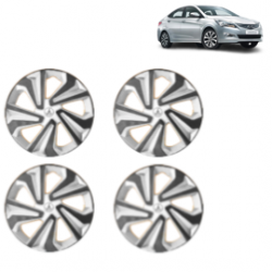 Premium Quality Car Full Wheel Cover Caps Clip Type 15 Inches (Corona B) (Double Colour Silver-Black) For Verna Fluidic