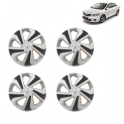 Premium Quality Car Full Wheel Cover Caps Clip Type 15 Inches (Corona C) (Double Colour Silver-Black) For Corolla Altis