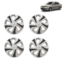 Premium Quality Car Full Wheel Cover Caps Clip Type 15 Inches (Corona C) (Double Colour Silver-Black) For Etios