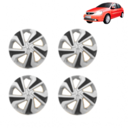 Premium Quality Car Full Wheel Cover Caps Clip Type 15 Inches (Corona C) (Double Colour Silver-Black) For Indigo CS