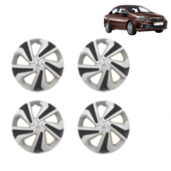 Premium Quality Car Full Wheel Cover Caps Clip Type 15 Inches (Corona C) (Double Colour Silver-Black) For Linea