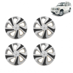 Premium Quality Car Full Wheel Cover Caps Clip Type 15 Inches (Corona C) (Double Colour Silver-Black) For Scorpio