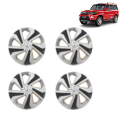 Premium Quality Car Full Wheel Cover Caps Clip Type 15 Inches (Corona C) (Double Colour Silver-Black) For Scorpio New 2014 Onwards