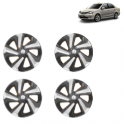 Premium Quality Car Full Wheel Cover Caps Clip Type 15 Inches (Corona D) (Double Colour Silver-Black) For Etios