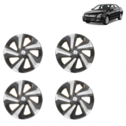 Premium Quality Car Full Wheel Cover Caps Clip Type 15 Inches (Corona D) (Double Colour Silver-Black) For Fusion