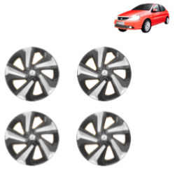 Premium Quality Car Full Wheel Cover Caps Clip Type 15 Inches (Corona D) (Double Colour Silver-Black) For Indigo CS