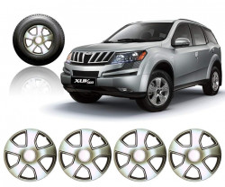 Premium Quality Car Full Wheel Cover Caps Silver 17 Inches Press Type Fitting For - Mahindra XUV 500 (Set of 4)