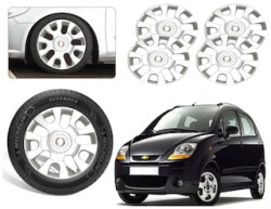 Premium Quality Car Full Wheel Cover Caps Silver OE Type 13 inches (33.02 cm) Press Type Fitting For Spark (Set of 4)