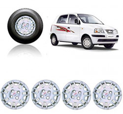 Premium Quality Car Full Wheel Cover Caps Silver OE Type 13 Inches Press Type Fitting For – Santro Xing 2018 Onwards  (Set of 4)