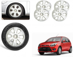 Premium Quality Car Full Wheel Cover Caps Silver OE Type 14 inches (35.56 cm) Press Type Fitting For - Figo (Set of 4)