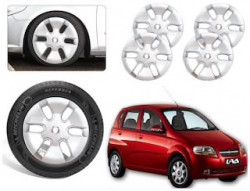 Premium Quality Car Full Wheel Cover Caps Silver OE Type 14 Inches Press Type Fitting For - Aveo / Aveo UVA (Set of 4)