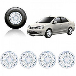 Premium Quality Car Full Wheel Cover Caps Silver OE Type 14 Inches Press Type Fitting For – Etios / Etios Liva  (Set of 4)