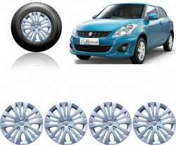 Premium Quality Car Full Wheel Cover Caps Silver OE Type 14 Inches Press Type Fitting For - Swift Dzire Type 3 (Set of 4)