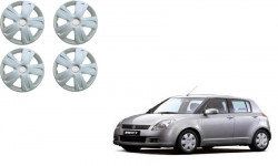 Premium Quality Car Full Wheel Cover Caps Silver OE Type 14 Inches Press Type Fitting For - Swift Type 1/Type 2 (Set of 4)